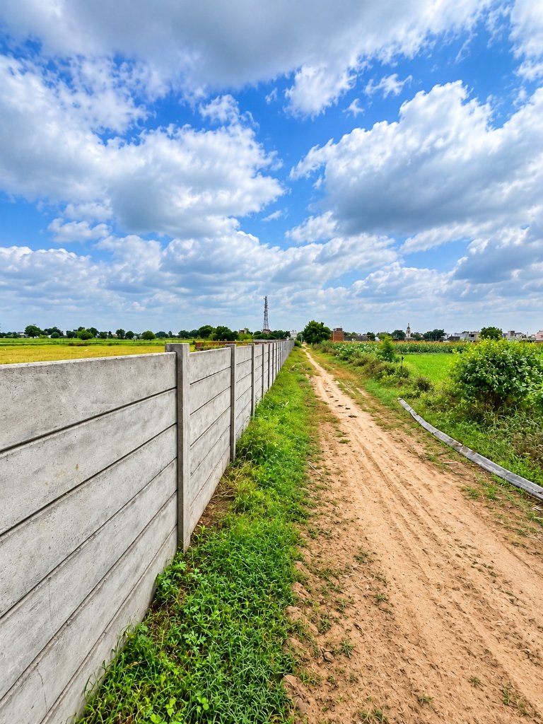 Cine Vista Residency site access road alongside precast boundary wall demarcation