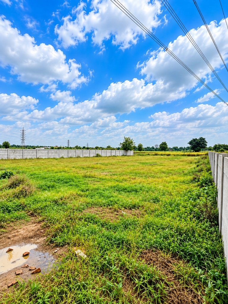 Expansive view of Cine Vista Residency plotted development parcel with perimeter fencing