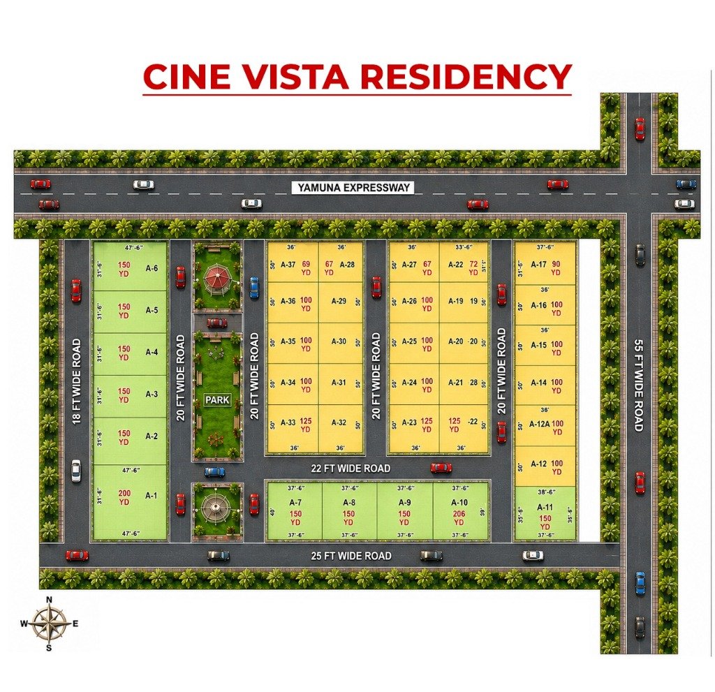 Cine Vista Residency master plot layout map with internal roads and plot demarcation