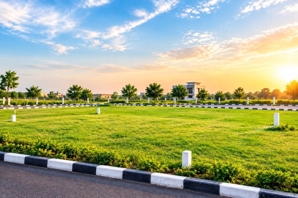 Demarcated open residential plot grounds at Cine Vista Residency